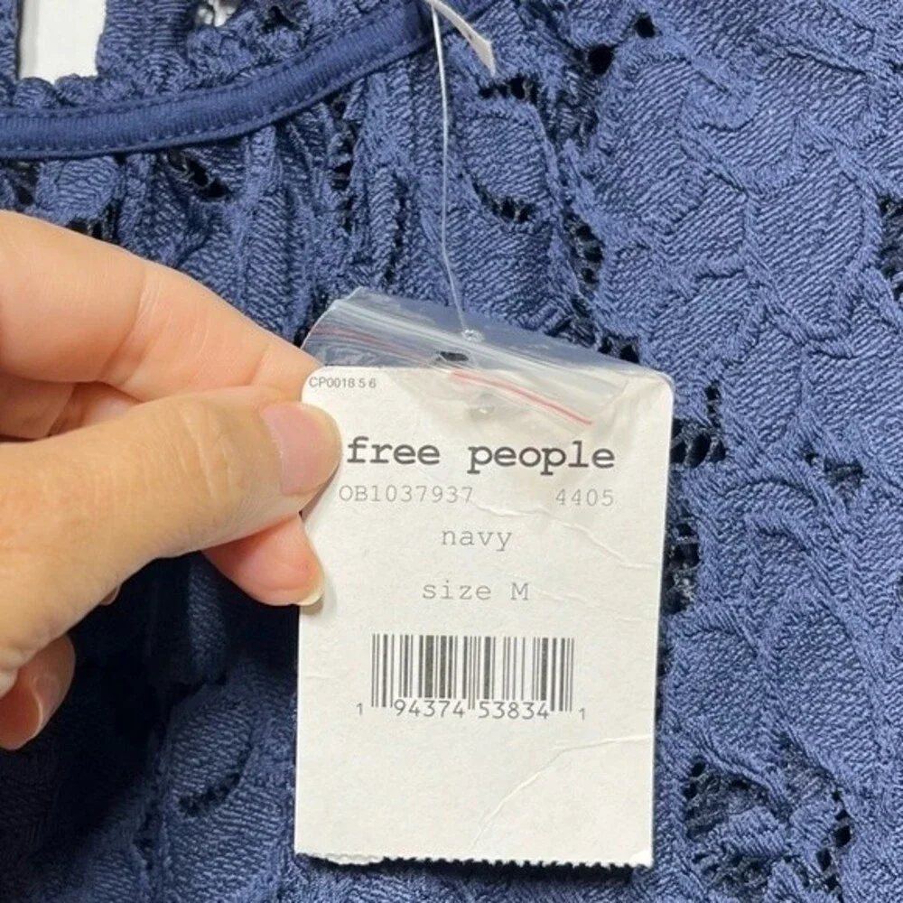 Free People Olivia Lace Tee in Navy M NWT